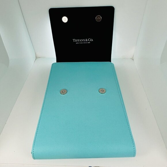Tiffany Blue Leather Folding Necklace Presentation Blue Gift Box Storage Pouch - Picture 4 of 11